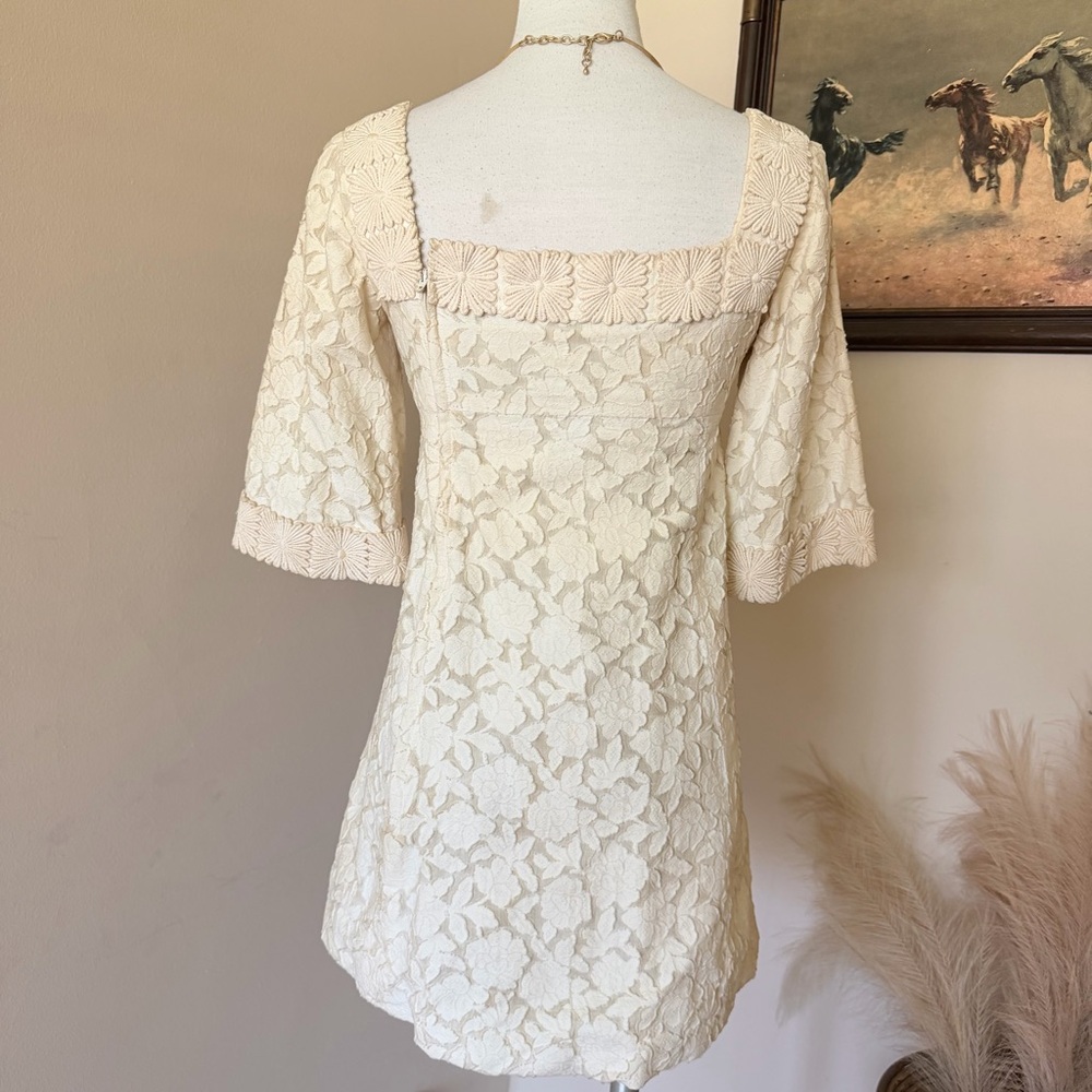 YSL Vintage Elegant Cream Lace Square-Neck Dress - Picture 6 of 11